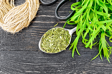 Image showing Tarragon dried in spoon on board top