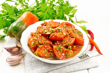 Image showing Tomatoes Korean in plate on light board