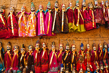 Image showing Traditional Rajasthani puppets for sale in Jaisalmer, Rajasthan, India.