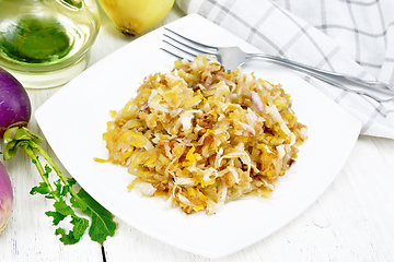 Image showing Turnip fried in plate on light board