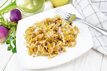 Image showing Turnip fried in plate on white board