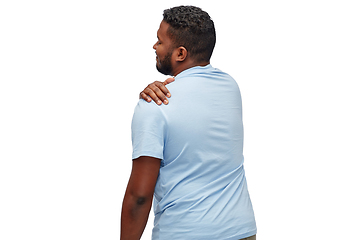 Image showing african american man suffering from shoulder pain