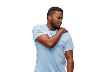 Image showing african american man suffering from shoulder pain