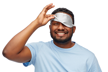 Image showing happy african american man with eye sleeping mask