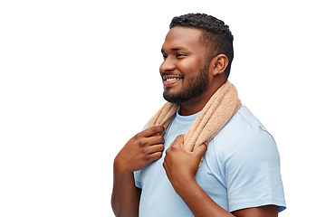 Image showing smiling african man with bath towel