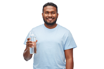 Image showing happy african man with water in glass bottle