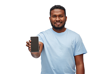 Image showing happy african american man with smartphone