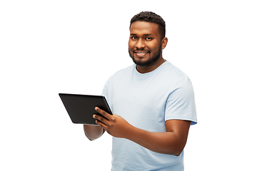 Image showing happy african american man with tablet computer