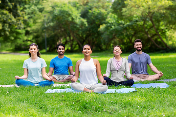 Image showing group of happy people doing yoga at summer park