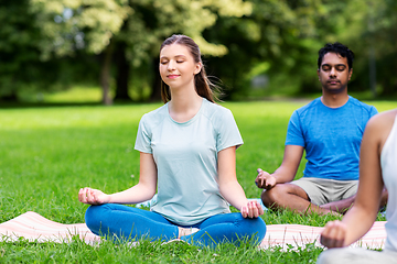 Image showing group of happy people doing yoga at summer park