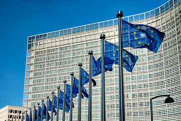 Image showing EU flags in front of European Commission