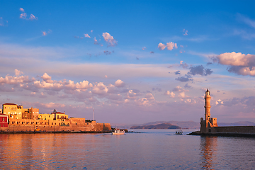 Image showing Boat in picturesque old port of Chania, Crete island. Greece