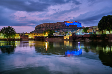 Image showing Mehrangarh fort in twilight. Jodhpur, India