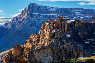 Image showing Dhankar monastry perched on a cliff in Himalayas, India