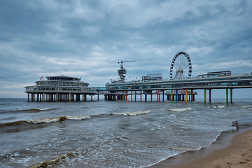 Image showing The Scheveningen Pier Strandweg beach in The Hague with Ferris wheel. The Hague, Netherlands