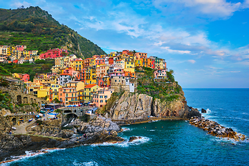 Image showing Manarola village on sunset, Cinque Terre, Liguria, Italy