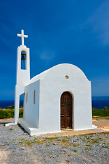 Image showing Greek traditional white washed orthodox curch
