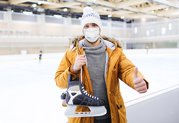 Image showing man in mask showing thumbs up on skating rink