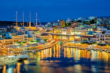 Image showing Beautiful Agios Nikolaos town at night. Lasithi region of Crete island, Greece