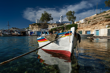 Image showing Fishing boats in harbour in fishing village of Mandrakia, Milos island, Greece