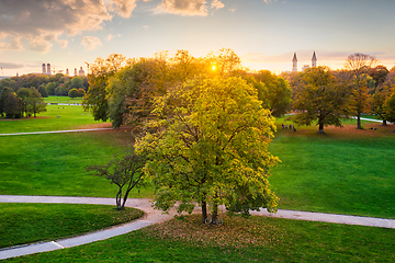 Image showing Golden autumn fall October in famous Munich relax place - Englishgarten. Munchen, Bavaria, Germany