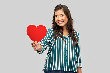 Image showing happy asian woman with red heart