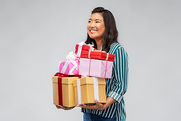 Image showing happy asian woman with birthday present