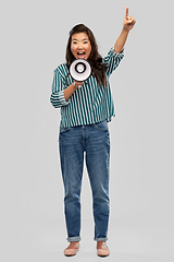 Image showing asian woman speaking to megaphone