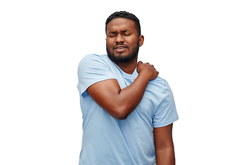 Image showing african american man suffering from shoulder pain