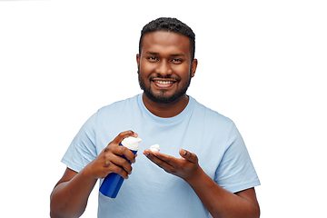 Image showing happy african american man with shaving cream