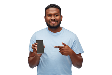 Image showing happy african american man with smartphone