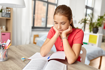 Image showing student teenage girl reading book at home