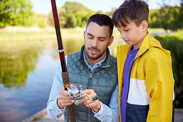 Image showing father and son fishing on river