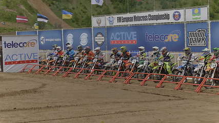 Image showing MOSCOW - JUNE 4: Motorcyclist at the European Championship in motocross in Russia on June 4, 2017 in Moscow, Russia. UltraHD stock footage