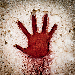 Image showing Red hand on stone - graphic gothic element