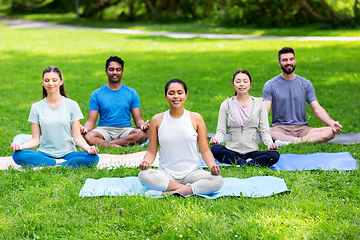 Image showing group of happy people doing yoga at summer park