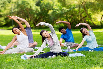 Image showing group of people exercising at summer park