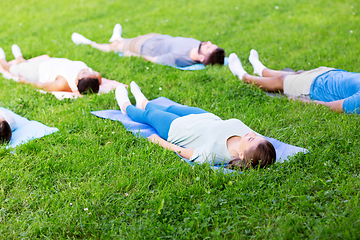 Image showing group of people doing yoga at summer park