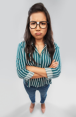 Image showing displeased asian student woman in glasses