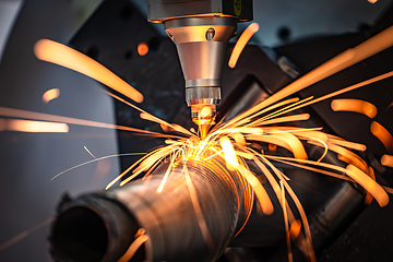 Image showing CNC Laser cutting of metal, modern industrial technology.