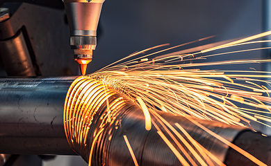 Image showing CNC Laser cutting of metal, modern industrial technology.