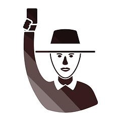 Image showing Cricket umpire with hand holding card icon