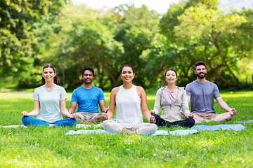 Image showing group of happy people doing yoga at summer park