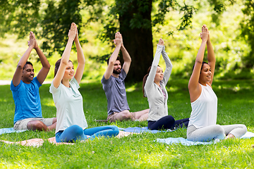 Image showing group of happy people doing yoga at summer park