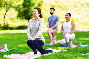 Image showing group of people doing yoga at summer park