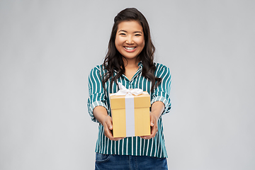 Image showing happy asian woman with birthday present