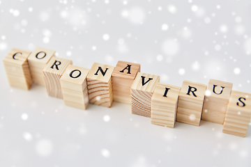 Image showing coronavirus word on wooden toy blocks on white