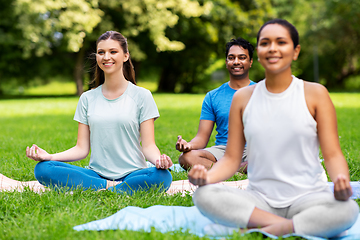 Image showing group of people doing yoga at summer park