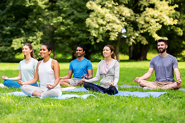 Image showing group of happy people doing yoga at summer park