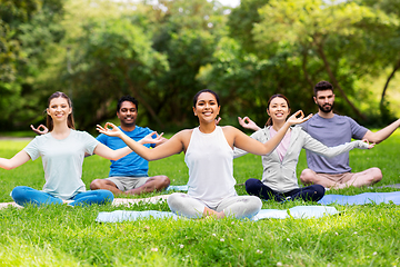 Image showing group of happy people doing yoga at summer park